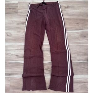 L.A. Kitty Burgundy Brown Wide Leg Track Pants White Side Stripe‎ M y2k a3